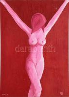 Olvashatatlan jelzéssel: Rózsaszín akt. Olaj, farost. 70×50 cm