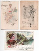 21 db RÉGI motívum képeslap: hölgyek, lithok is / 21 pre-1945 motive postcards: lady, some lithos