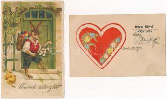 13 db RÉGI motívum képeslap: üdvözlő, lithok is, nyuszik, Mikulás / 13 pre-1945 motive postcards: greetings, some lithos, rabbits, Saint Nicholas