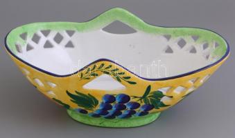 Herend Village pottery kerámia kínáló, kézzel festett, jelzett, hajszálrepedésekkel, 10,5x28 cm