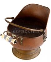 Régi réz gyújtóstartó porcelán fogantyúval m: 21,5 cm