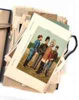 Vegyes papírrégiség tétel, közte illusztrációk, nagyrészt újságkivágások, Surányi Miklós íróra vonat...