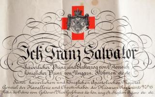 Osztrák-Magyar Monarchia / Bécs 1918. "A Vörös Kereszt Ezüst Díszérme hadidíszítménnyel" k...