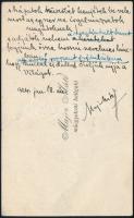 1924 Major Máté (1904-1986) Kossuth-díjas építész saját kézzel írt versikéje egy barátjának, még műegyetemi hallgató korából származó névjegykártyáján.