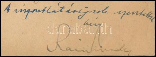 1926 Raith Tivadar (1893-1958) író, költő, szakíró, a Magyar Írás szerkesztőjének saját kézzel írt é...