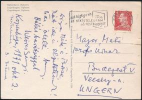 1971 Károlyi Amy (1909-2003) költő és férje Weöres Sándor (1913-1989) üdvözlő sorai Koppenhágából haza, Major Máté (1904-1986) Kossuth-díjas építész részére, rajta Károlyi Amy és Weöres Sándor (Sanyi) saját kezű aláírásaival.