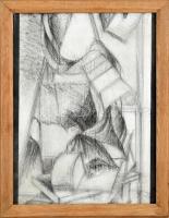 Olvashatatlan jelzéssel: Konstruktivista kompozíció. Szén, papír, üvegezett fa keretben. 40,5×28 cm