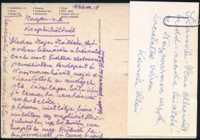1972 Kassák Klári, Kassák Lajos (1887-1967) feleségének üdvözlő sorai, Major Máté (1904-1986) Kossuth-díjas építész részére, névjegykártyájával, rajta saját kezű soraival, és aláírásával.