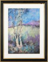 Olvashatatlan jelzéssel: Távolban a lila hegyek. Pasztell, papír. Üvegezett dekoratív keretben, 48,5×34,5 cm