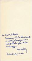 1970 Kós Károly (1883-1977) újévi üdvözlő kártyája saját kezű soraival és aláírásával, dátumozva (1970. XII. 22.), 19x10 cm, Major Máté (1904-1986) Kossuth-díjas építész részére, rajta a kolozsvári Mátyás-szobrot ábrázoló réz lemezre készült grafikájával.