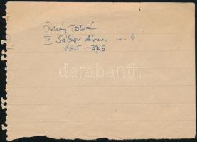 Örkény István (1912-1979) aláírása egy címét, és telefonszámát tartalmazó papírlapon