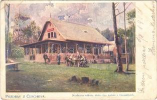 1900 Domazlice, Pozdrav z Cerchova / mountain, tourist house, chalet (r)