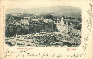 1899 Ceské Budejovice, Budweis; Ringplatz mit Markt / square, market vendors. Verl. v. Joh. J. Zink (wet damage)