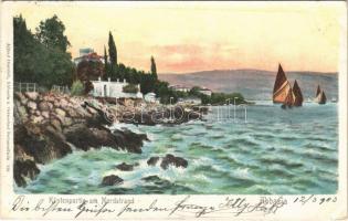 1903 Abbazia, Opatija; Küstenpartie am Nordstrand / coast (ázott sarkak / wet corners)