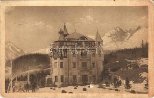 Tátralomnic, Tatranská Lomnica (Tátra, Magas-Tátra, Vysoké Tatry); Hotel Praha s Lomnickym a Slavkovskym stítem / Praha szálloda a Lomnici- és Szalóki-csúccsal / hotel, mountain peaks (EK)