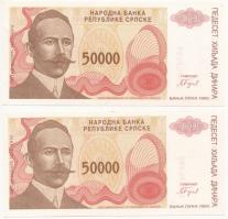 Horvátország / Krajnai Szerb Köztársaság 1993. 50.000D Z sorszámjel + 1993. 50.000D T:I  Croatia / Republic of Serbian Krajina 1993. 50.000 Dinara Z prefix, replacement note + 1993. 50.000 Dinara C:UNC