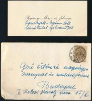 1939. novembere Pogány Móric (1878-1942) magyar építész, urbanista, egyetemi tanár; grafikusművész és felesége autográf kondoleáló sorai, Gerő Ödönné, Gerő Ödön (1863-1939) műkritikus özvegyének és családjának címezve. Kézzel írt sorok saját névjegykártyán, eredeti borítékban.