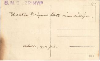 1914 Antalya, Adalia; SMS Zrínyi az Osztrák-Magyar Haditengerészet Radetzky-osztályú pre-dreadnought...
