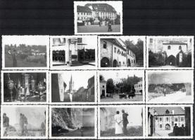 1935 Erdélyi körutazás, 13 db vintage fotó, minden kép datálva, helynévvel ellátva, feliratozva, 6,2x8,9 cm
