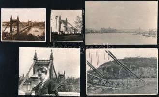 cca 1946 előtt készült, 6 db vintage fotó az Erzsébet hídról, 6x6 cm és 8.6x13,5 cm között