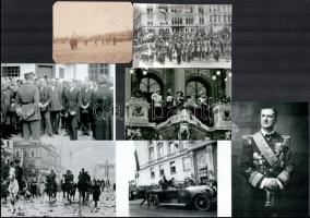Horthy Miklós kormányzó, különböző időpontokban és eltérő helyszíneken készült felvételek, 7 db vintage fotó és/vagy mai nagyítások, 6x9 cm és 10x15 cm között