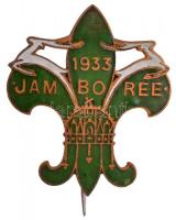 1933. Jamboree zöld-fehér zománcozott cserkész kitűző cserélt tűvel (36x32mm) T:2 kis zománchibák / Hungary 1933. Jamboree white-green enamelled Scouting badge with replaced pin (36x32mm) C:XF small enamel error