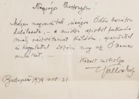 1939. nov. 21 Kallós Ede (1866-1950) szobrászművész autográf, kondoleáló levele Gerő Ödönnének, Gerő...