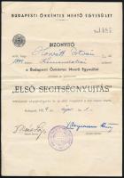 1939 Budapesti Önkéntes Mentő Egyesült elméleti és gyakorlati első segítségnyújtás tanfolyamának bizonyítványa