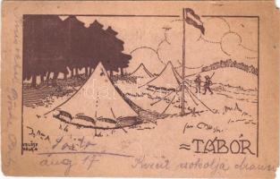 1923 Tábor. Magyar Cserkész kiadása / Hungarian boy scout art postcard, scout camp s: Velősy Béla (EM)