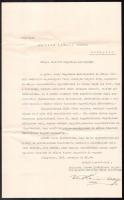 1939. nov. 21 Wertheimer Adolf (1868-1955) bankigazgató, műgyűjtő, közgazdasági szakíró autográf, kondoleáló levele Gerő Ödönnének, Gerő Ödön (1863-1939) művészeti író özvegyének. Wertheimer a Budapesti Áru- Értéktőzsde Tagjainak Aggkori Ellátást Pótló Egyesülete elnökeként írta a levelet, amelyben említi, hogy igazgatóságuk külön ülést tartott, amelynek egyedüli tárgya Gerő Ödönről való megemlékezés volt. Wertheimer több magas rangú tisztséget is betöltött: 1928-tól az Izraelita Magyar Irodalmi Társulat elnöke, 1931 és 1939 között a Magyar Zsidó Múzeum igazgatója. 1925-től az Országos Magyar Képzőművészeti Társulat igazgatója. 1936-ban a Ferenc József Országos Rabbiképző Intézet vezérlőbizottságának elnökévé választották. Egy géppel írt oldal, Wertheimer Adolf autográf aláírásával, eredeti borítékban.