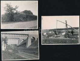 1934 Biatorbágy felirattal 3 db vintage fotó, ismeretlen kerékpáros túrázók által készített felvételek, 8,4x11,1 cm