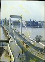 cca 1969 Budapest, villamos az Erzsébet hídon, vintage NEGATÍV, 6x4,5 cm