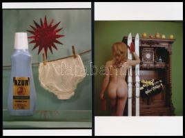 cca 1969 Síelés után bugyi mosás, 2 db reklámfotó mai nagyításban, Kotnyek Antal (1921-1990) budapesti fotóriporter hagyatékából, 15x10 cm