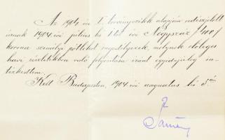 1904 Erdészjelölt személyi pótlékot megítélő értesítése, székelyudvarhelyi erdészjelölt részére, Tal...