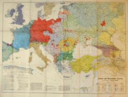 1916 Länder- und Völkerkarte Europas von Professor Dr. Dietrich Schäfer, 1:4.000.000, szakadásokkal, 95x125 cm