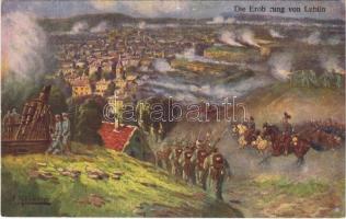 Die Eroberung von Lublin / WWI German and Austro-Hungarian K.u.K. military art postcard s: F. Höllerer