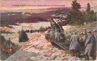 1916 Ladung unserer schweren 30,5 cm Mörser in Feindesland / WWI Austro-Hungarian K.u.K. military art postcard, mortar (EK)