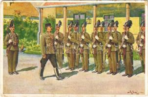 1934 Szemle az őrsön. M. kir. Csendőrség Emlékbizottsága kiadása / Hungarian military art postcard, gendarme (EM)
