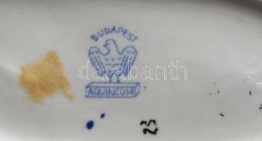 Aquincumi esernyős porcelán lány figura, kézzel festett, jelzett, hibátlan, m: 14 cm