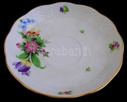 Herendi virágmintás porcelán csésze aljjal, kézzel festett, jelzett, hibátlan, d: 14 cm, m: 7 cm