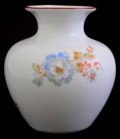 Zsolnay virágmintás porcelán váza, matricás, jelzett, kopásokkal, m: 11 cm