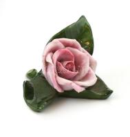 Herendi rózsaszínű rózsa porcelán, kézzel festett, jelzett, kis kopásokkal, 8,5x7 cm