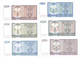 Horvátország / Krajna Szerb Köztársaság 1992. 10D + 50D + 100D + 1000D + 1993. 100.000D + 10.000.000...