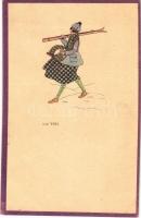 1923 Lady with ski, winter sport art postcard. Kilophot Serie 4. s: Anny Tekauz (EK)