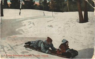 1912 A Young Enthusiast. Rosedale, Toronto (Canada) sled, winter sport (EB)