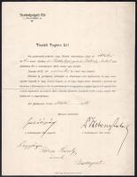 1909 A Szabadpolgári Kör felvételi okmánya, Szebeny Antal (1886-1936) orvos, olimpikon evezős , a kör elnökének autográf aláírásával