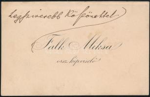 cca 1890 Falk Miksa (1828-1908) író, politikus, országgyűlési képviselő autográf köszönő sora névjegykártyáján