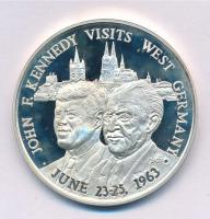 Bognár György (1944-) DN Az Egyesült Államok 35. elnöke / John F. Kennedy meglátogatja Kelet-Németországot, 1963. június 23-25. ezüstözött fém emlékérem (39mm) T:1- (PP) Hungary ND 35th President of the United States of America / John F. Kennedy Visits West Germnay, June 23-25, 1963 silver plated metal commemorative medallion. Sign.: György Bognár (39mm) C:AU (PP)