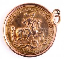 Arany(Au) 14 K keretben (jelzés nélkül), Szent György érmes medál 0.580 jelzéssel, d: 2,5 cm, br: 4,64 g