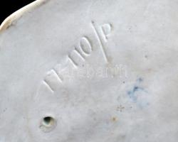 Zsolnay kisfiú labdával, fehér mázas, jelzett (Sinkó András), apró kopással, m: 13 cm